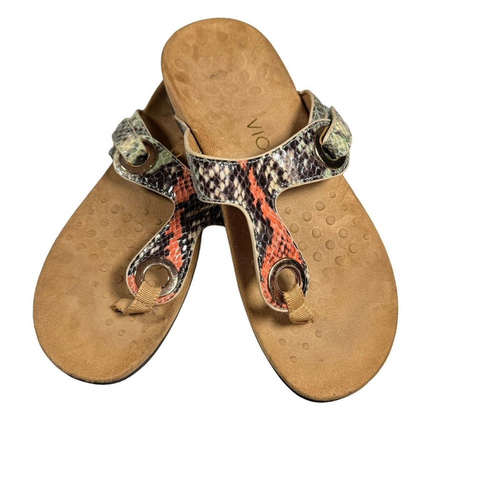 Vionic Lana Leather Faux Snake Skin Podiatrist Designed Thong Sandals Size 6 - Picture 3 of 6